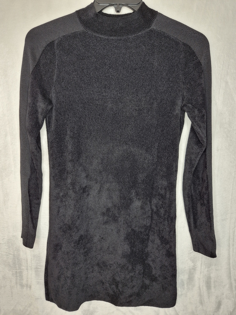 COS Black Plush Velvet Terry Mock Neck Tunic Sweater Dress Womens Small